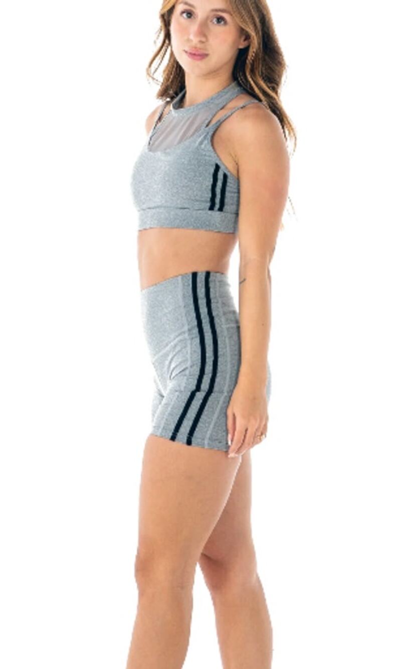 Barbell Cartel NEW Legacy Gray Black Sports Bra Bike Short Workout Athletic Set